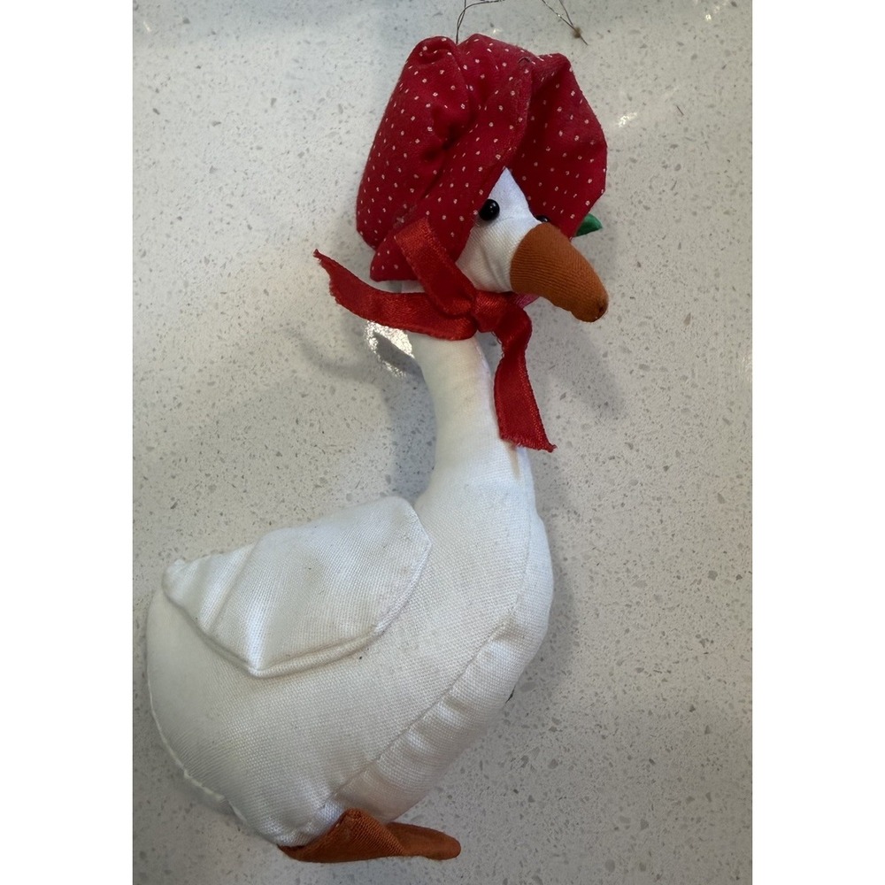 Vintage Christmas Fabric Goose Ornament Holiday Decor Wreath Red Cottagecore - Picture 2 of 4